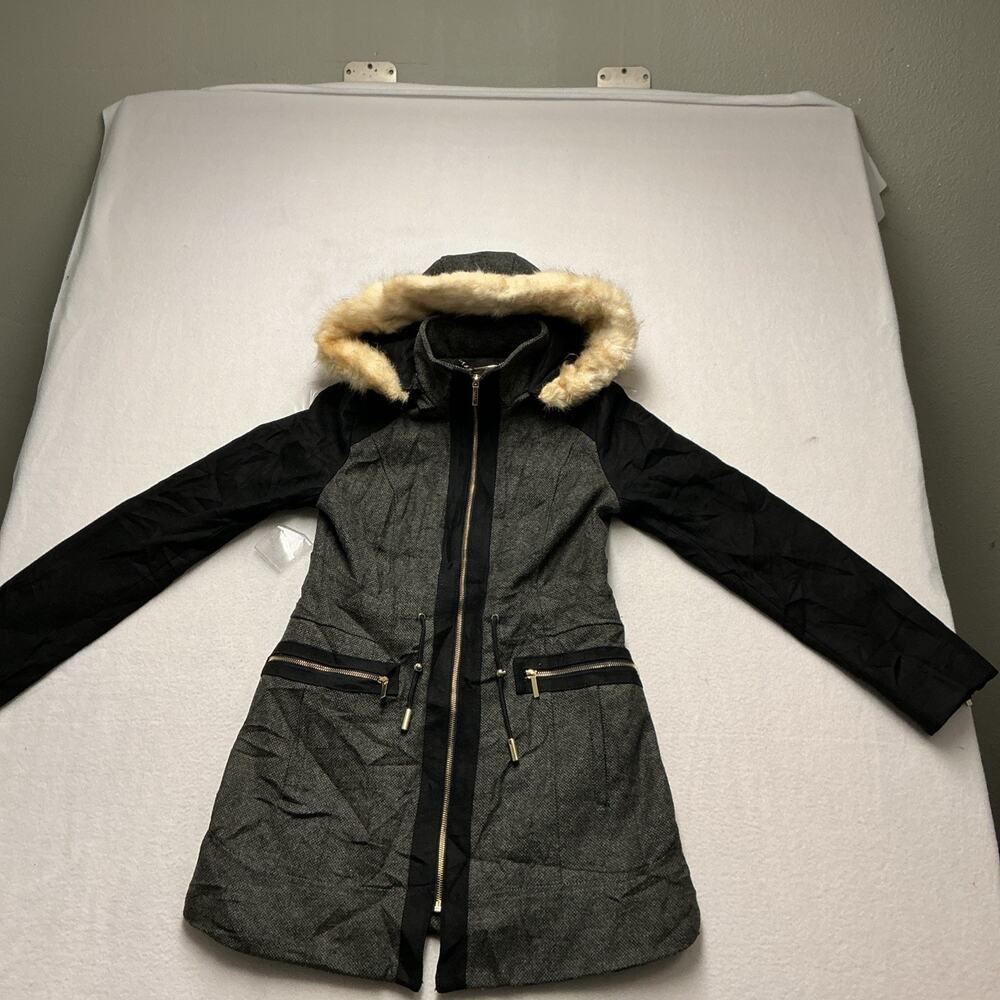 laundry by shelli segal coat Womens Sz S Wool Blend Faux Fur Sleeves Jacket,4264